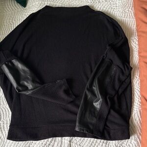 Express Women's Black Sweater with Faux Leather Sleeves